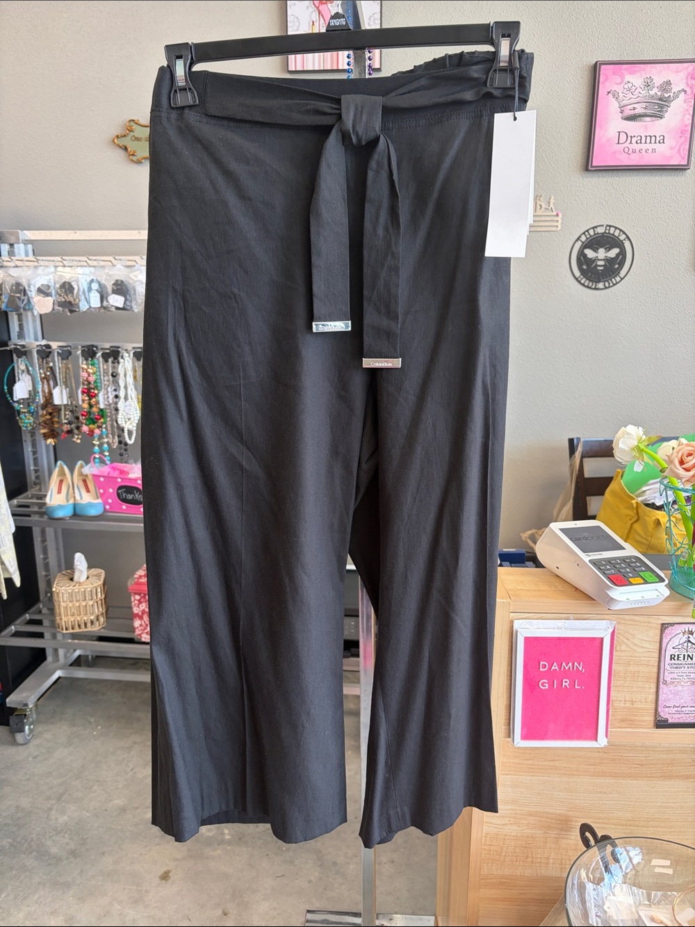 Calvin Klein Black Wide-Leg Tie-Waist Pants